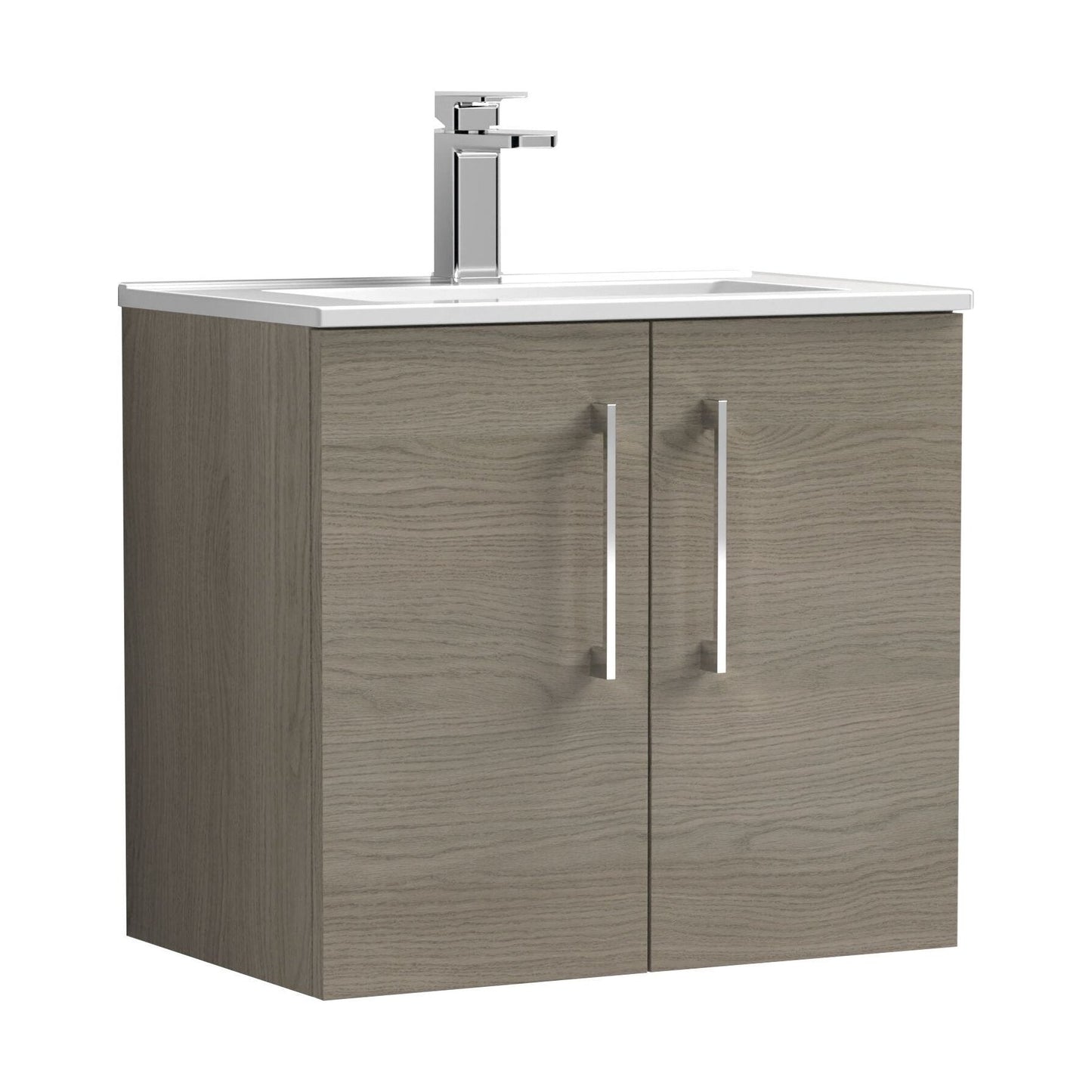 [BFLE2523B] Balterley Level Contemporary Bathroom 2 Soft Close Door & Minimalist Wall Hung Vanity Unit Basin, Solace Oak, 600mm - Cutout