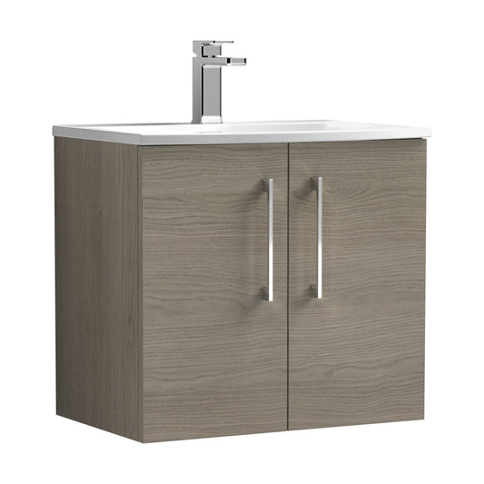 [BFLE2523G] Balterley  Modern Bathroom Wall Hung 2-Door Vanity & Curved Basin, Solace Oak, 600mm - Cutout