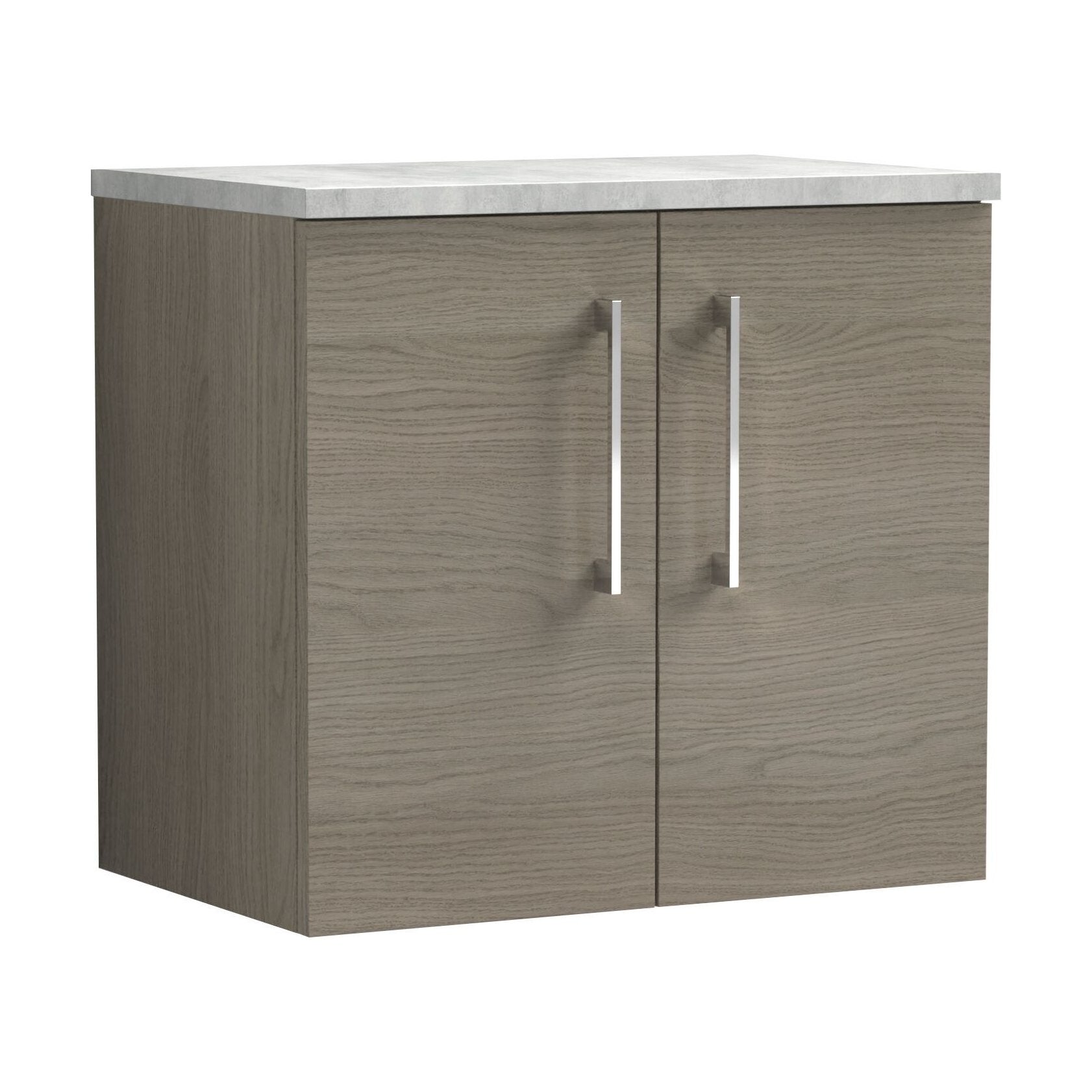 [BFLE2523LBG] Balterley Level 600mm Wall Hung 2 Door Vanity Unit with Laminate Worktop for Compact Natural Wood Bathroom Storage - Solace Oak - Cutout