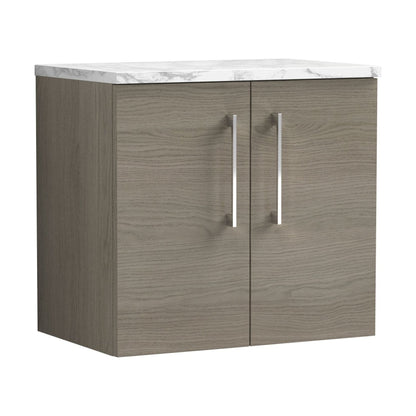 [BFLE2523LCM] Balterley Level 600mm Wall Hung 2 Door Vanity Unit with Laminate Worktop for Compact Natural-Wood Bathroom Storage - Solace Oak - Cutout