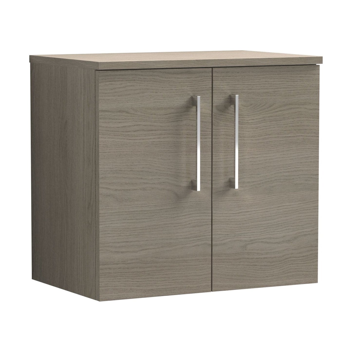 [BFLE2523W] Balterley Level Modern Bathroom 600mm Wall Hung 2-Door Vanity Unit with Worktop, Soft Close Doors, Solace Oak - Cutout
