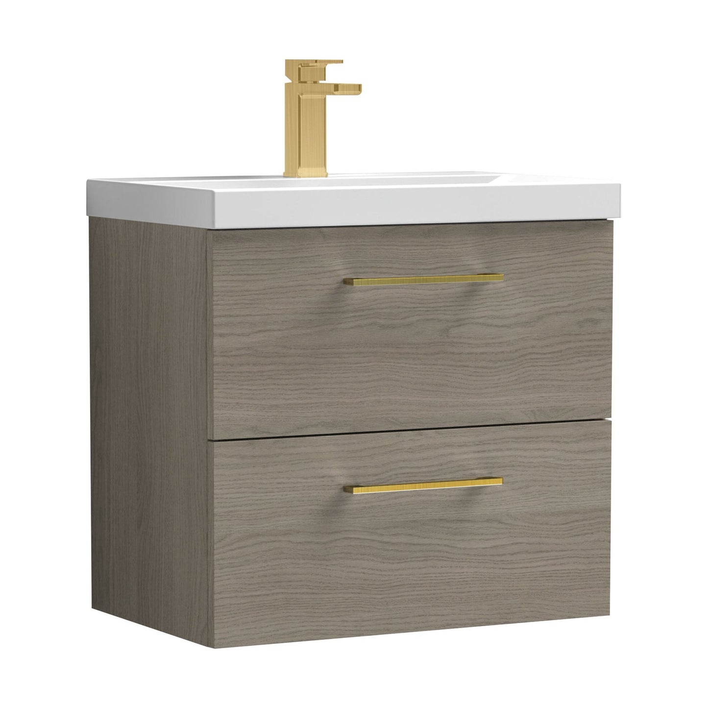 [BFLE2524AH017] Bramshall Wall Hung 2 Drawer Vanity Unit with Mid-Edge Ceramic Basin - Choice of Colour, Handle Finish and Size - Cutout