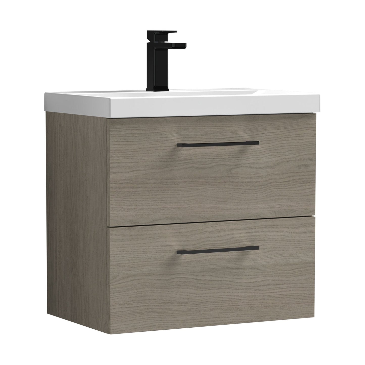 [BFLE2524AH018] Bramshall Wall Hung 2 Drawer Vanity Unit with Mid-Edge Ceramic Basin - Choice of Colour, Handle Finish and Size - Cutout