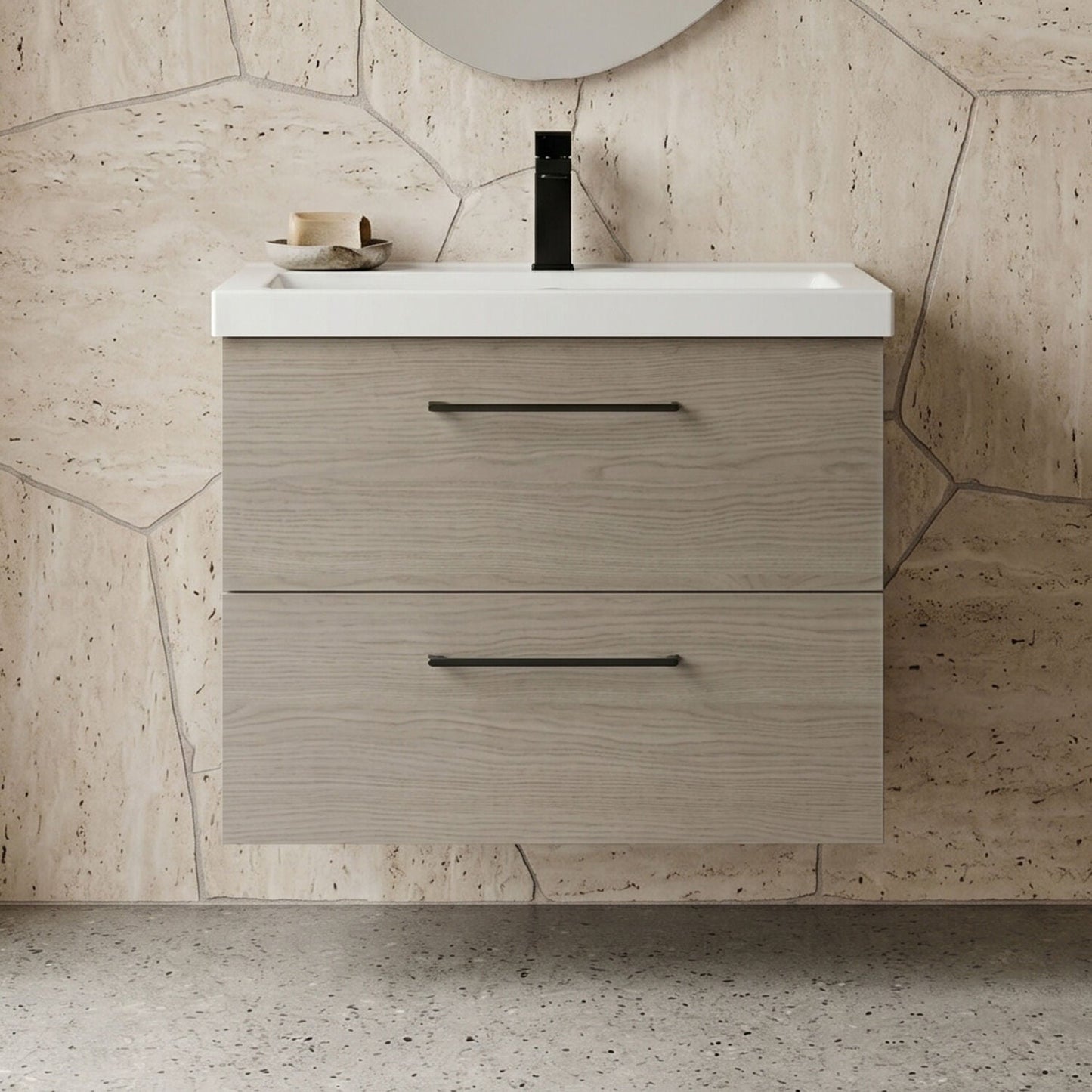 [BFLE2524AH018] Bramshall Wall Hung 2 Drawer Vanity Unit with Mid-Edge Ceramic Basin - Choice of Colour, Handle Finish and Size - Silo