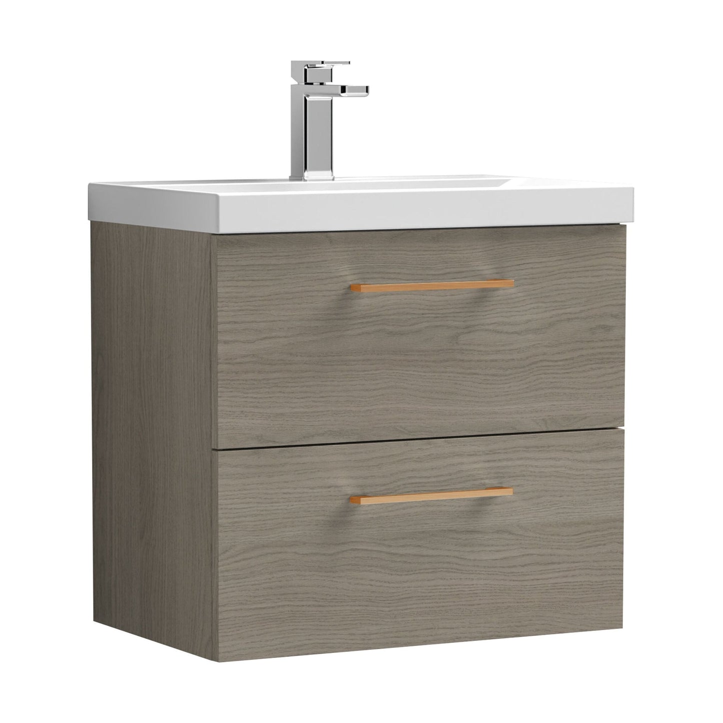 [BFLE2524AH019] Bramshall Wall Hung 2 Drawer Vanity Unit with Mid-Edge Ceramic Basin - Choice of Colour, Handle Finish and Size - Cutout