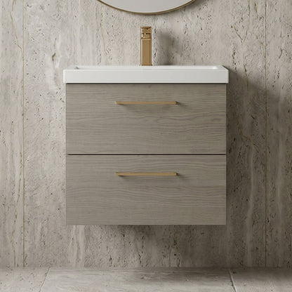 [BFLE2524AH1516] Bramshall Wall Hung 2 Drawer Vanity Unit with Mid-Edge Ceramic Basin - Choice of Colour, Handle Finish and Size - Silo