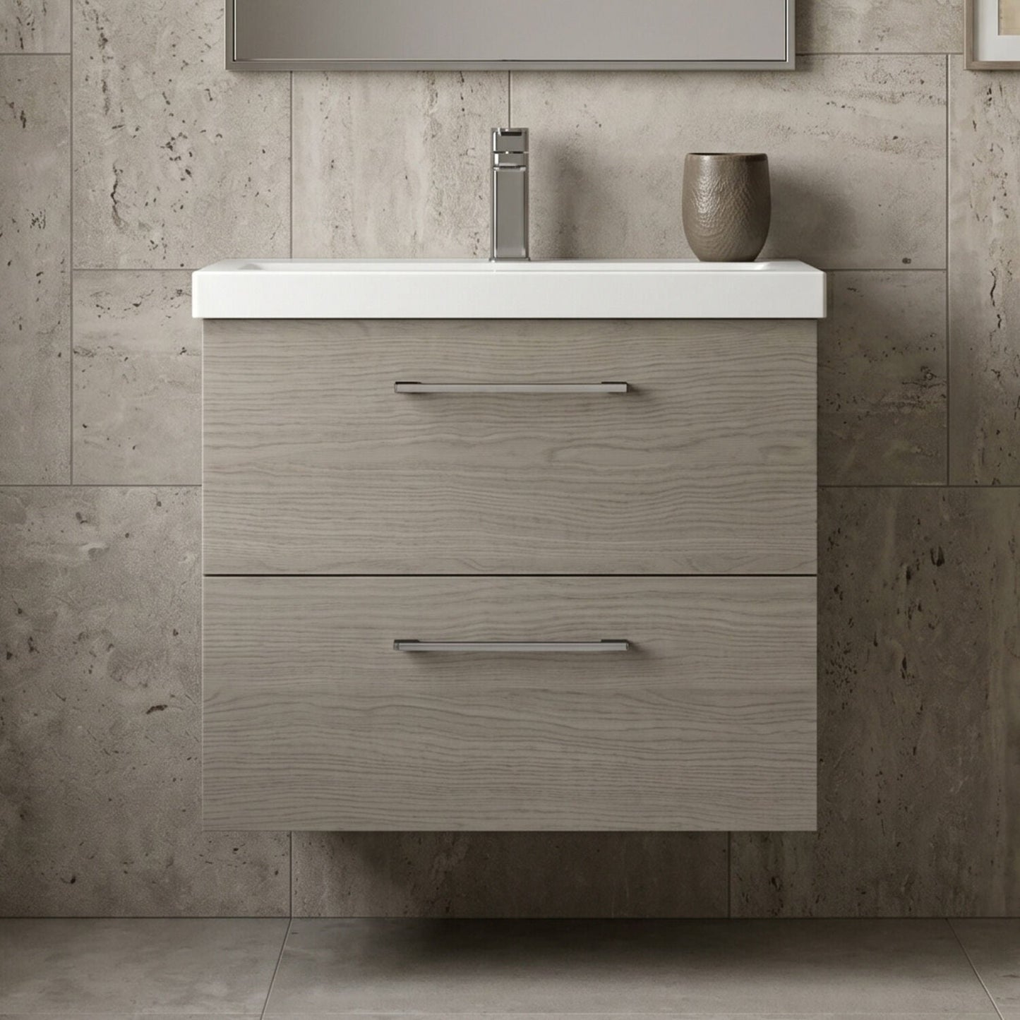 [BFLE2524AH716] Bramshall Wall Hung 2 Drawer Vanity Unit with Mid-Edge Ceramic Basin - Choice of Colour, Handle Finish and Size - Silo