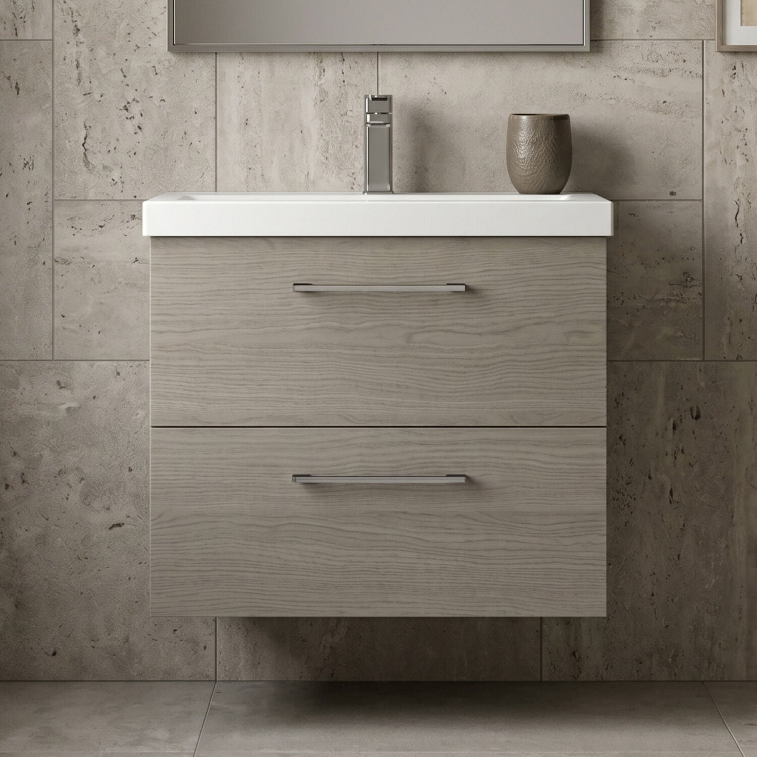 [BFLE2524AH716] Bramshall Wall Hung 2 Drawer Vanity Unit with Mid-Edge Ceramic Basin - Choice of Colour, Handle Finish and Size - Silo