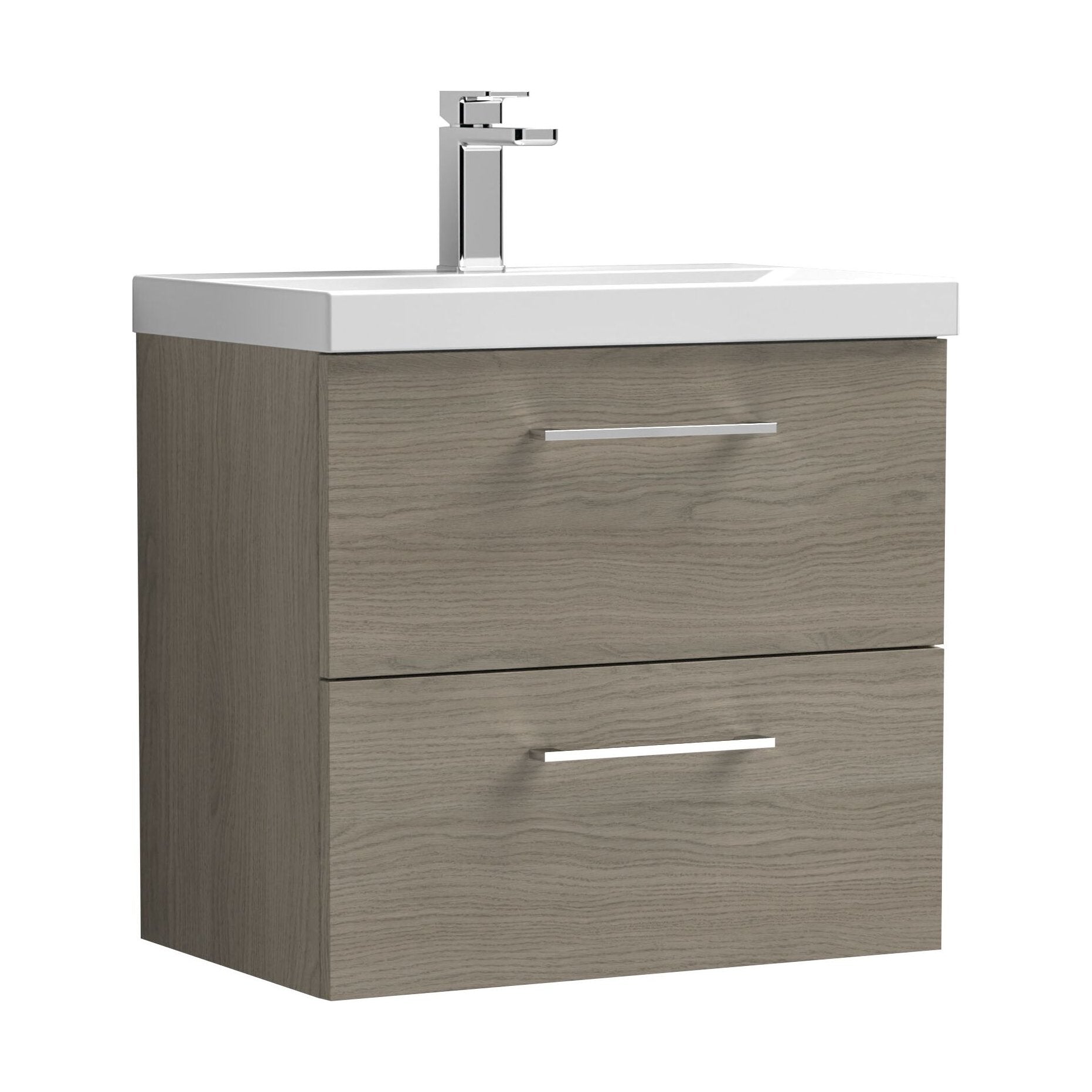[BFLE2524A] Bramshall Wall Hung 2 Drawer Vanity Unit with Mid-Edge Ceramic Basin - Choice of Colour, Handle Finish and Size - Cutout