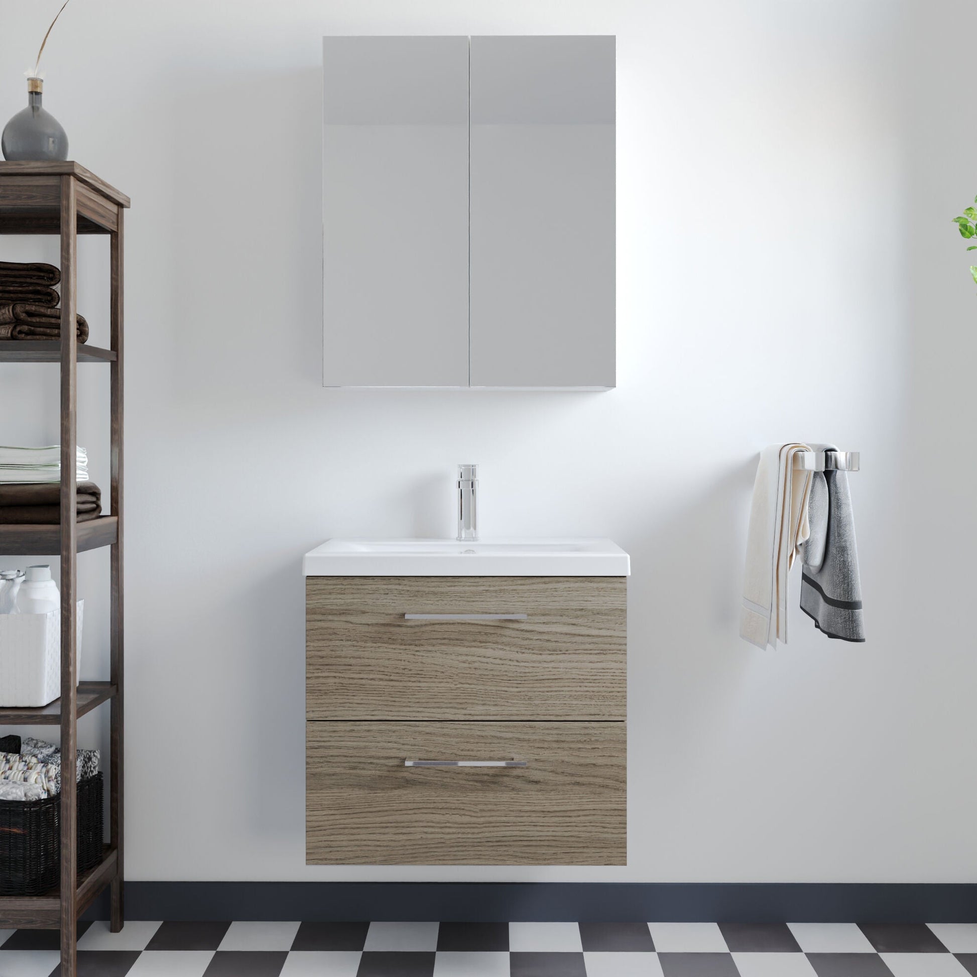[BFLE2524A] Bramshall Wall Hung 2 Drawer Vanity Unit with Mid-Edge Ceramic Basin - Choice of Colour, Handle Finish and Size - Lifestyle 1
