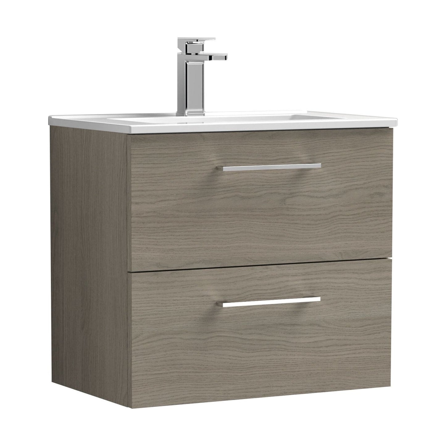 [BFLE2524B] Balterley Level Contemporary Bathroom 2 Soft Close Drawer & Minimalist Wall Hung Vanity Unit Basin, Solace Oak, 600mm - Cutout