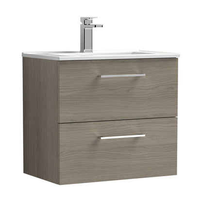 [BFLE2524B] Balterley Level Contemporary Bathroom 2 Soft Close Drawer & Minimalist Wall Hung Vanity Unit Basin, Solace Oak, 600mm - Cutout