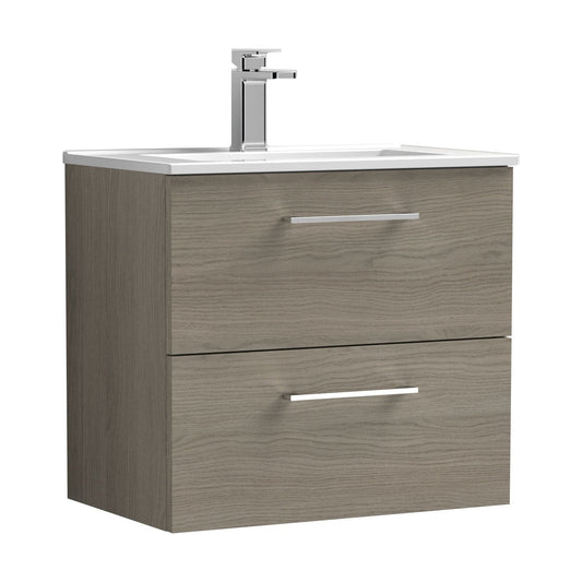 [BFLE2524B] Balterley Level Contemporary Bathroom 2 Soft Close Drawer & Minimalist Wall Hung Vanity Unit Basin, Solace Oak, 600mm - Cutout