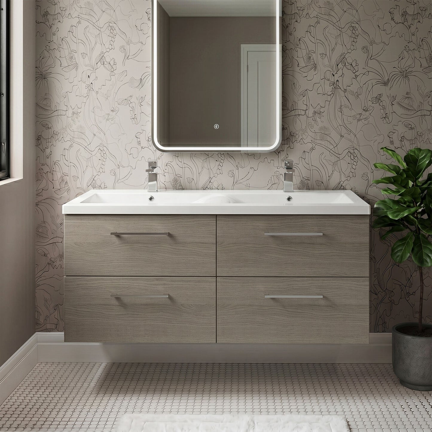 [BFLE2524F2] Balterley Level 1200mm Wall Hung 4-Drawer Vanity Unit with Double Basin for Modern Bathroom Storage - Gloss White - Silo