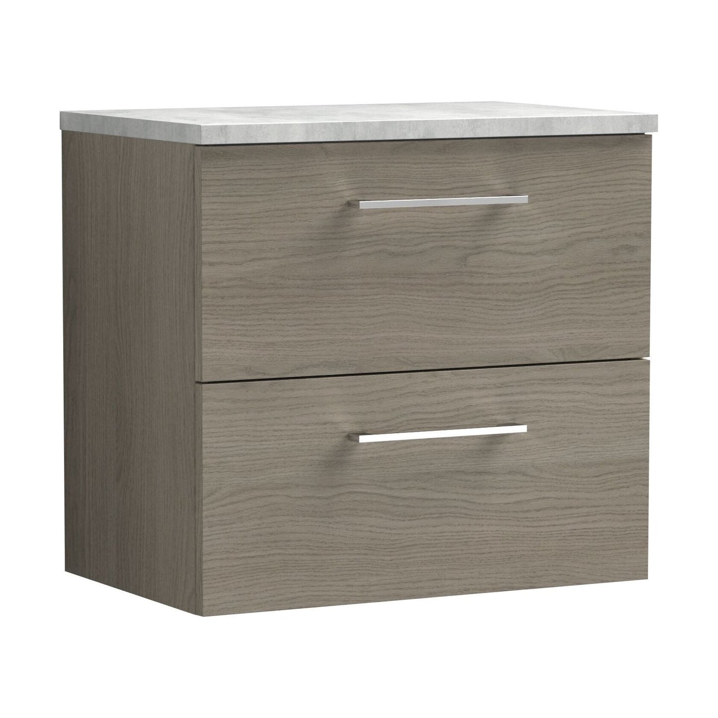 [BFLE2524LBG] Balterley Level 600mm Wall Hung 2 Drawer Vanity Unit with Laminate Worktop for Stylish Compact Bathroom Storage - Solace Oak - Cutout