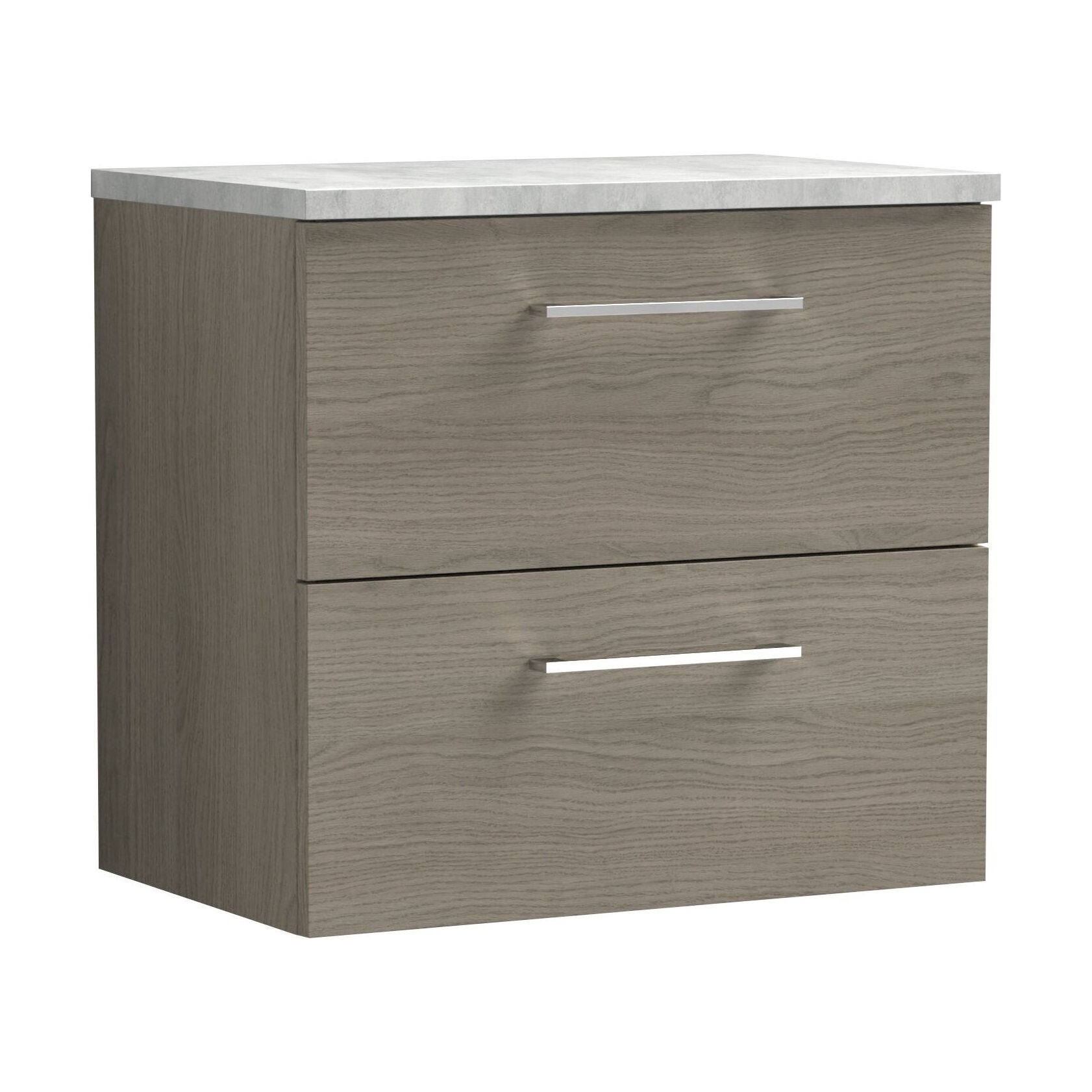 [BFLE2524LBG] Balterley Level 600mm Wall Hung 2 Drawer Vanity Unit with Laminate Worktop for Stylish Compact Bathroom Storage - Solace Oak - Cutout