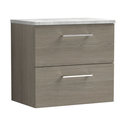 [BFLE2524LBG] Balterley Level 600mm Wall Hung 2 Drawer Vanity Unit with Laminate Worktop for Stylish Compact Bathroom Storage - Solace Oak - Cutout