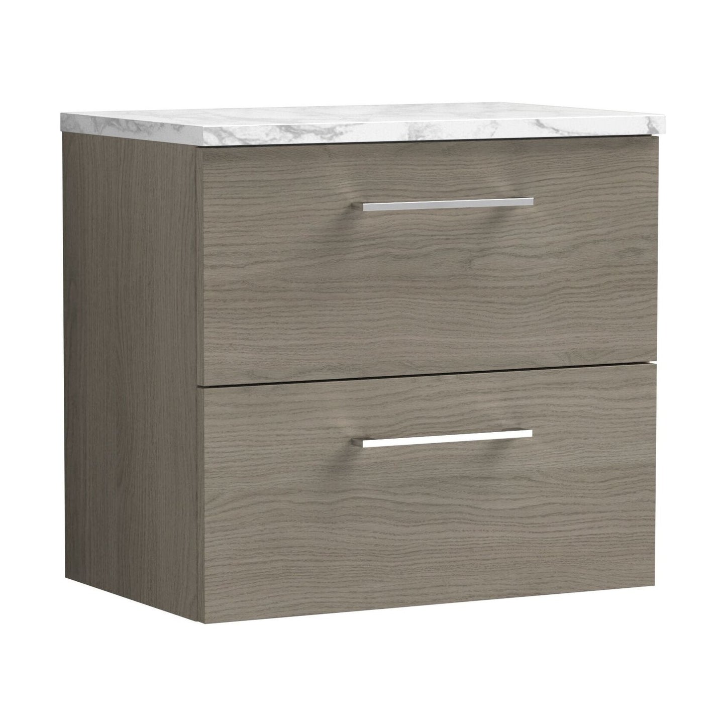 [BFLE2524LCM] Balterley Level 600mm Wall Hung 2 Drawer Vanity Unit with Laminate Worktop for Stylish Compact Bathroom Storage Solace Oak - Cutout