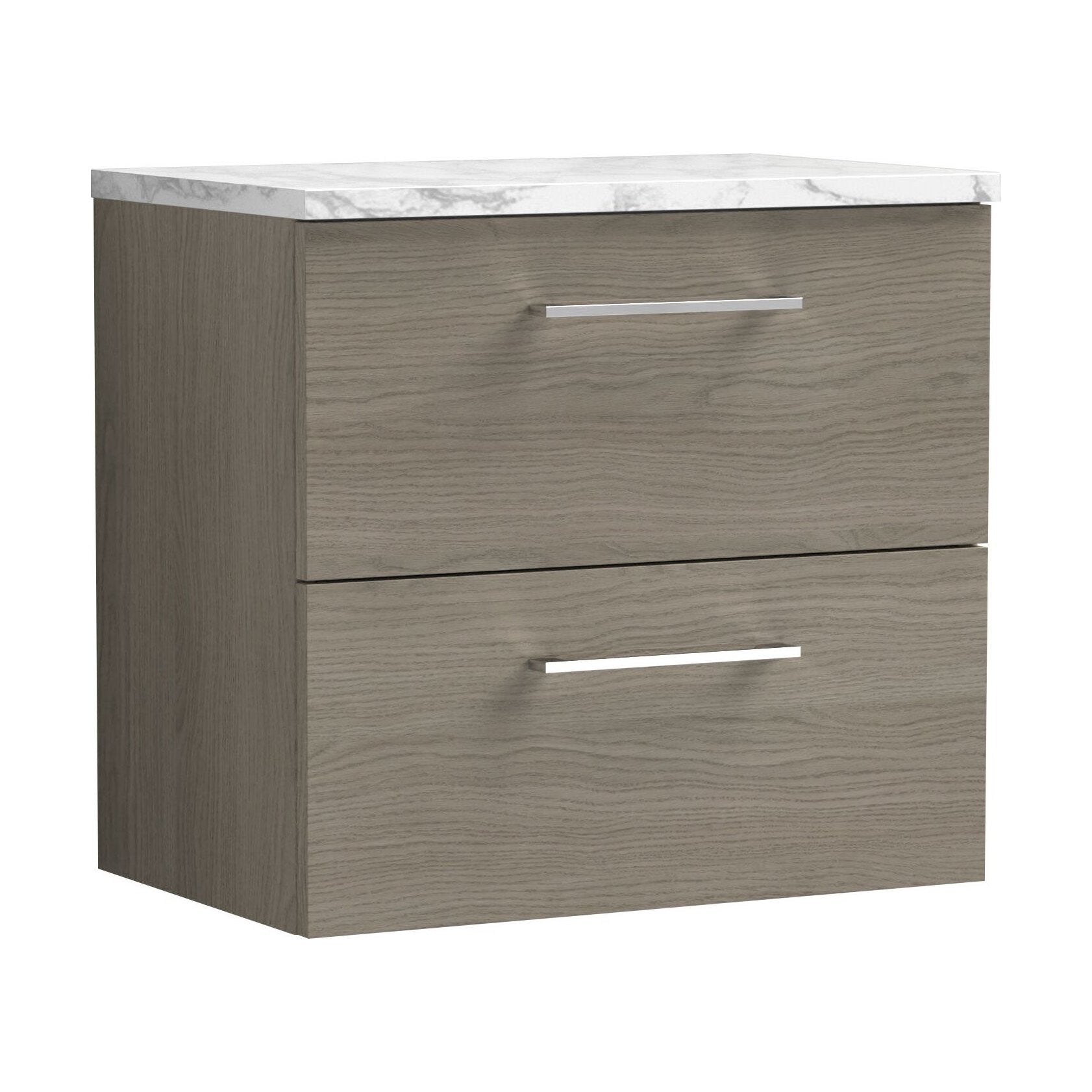 [BFLE2524LCM] Balterley Level 600mm Wall Hung 2 Drawer Vanity Unit with Laminate Worktop for Stylish Compact Bathroom Storage Solace Oak - Cutout