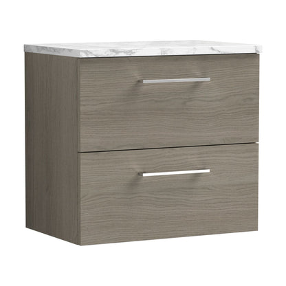 [BFLE2524LCM] Balterley Level 600mm Wall Hung 2 Drawer Vanity Unit with Laminate Worktop for Stylish Compact Bathroom Storage Solace Oak - Cutout