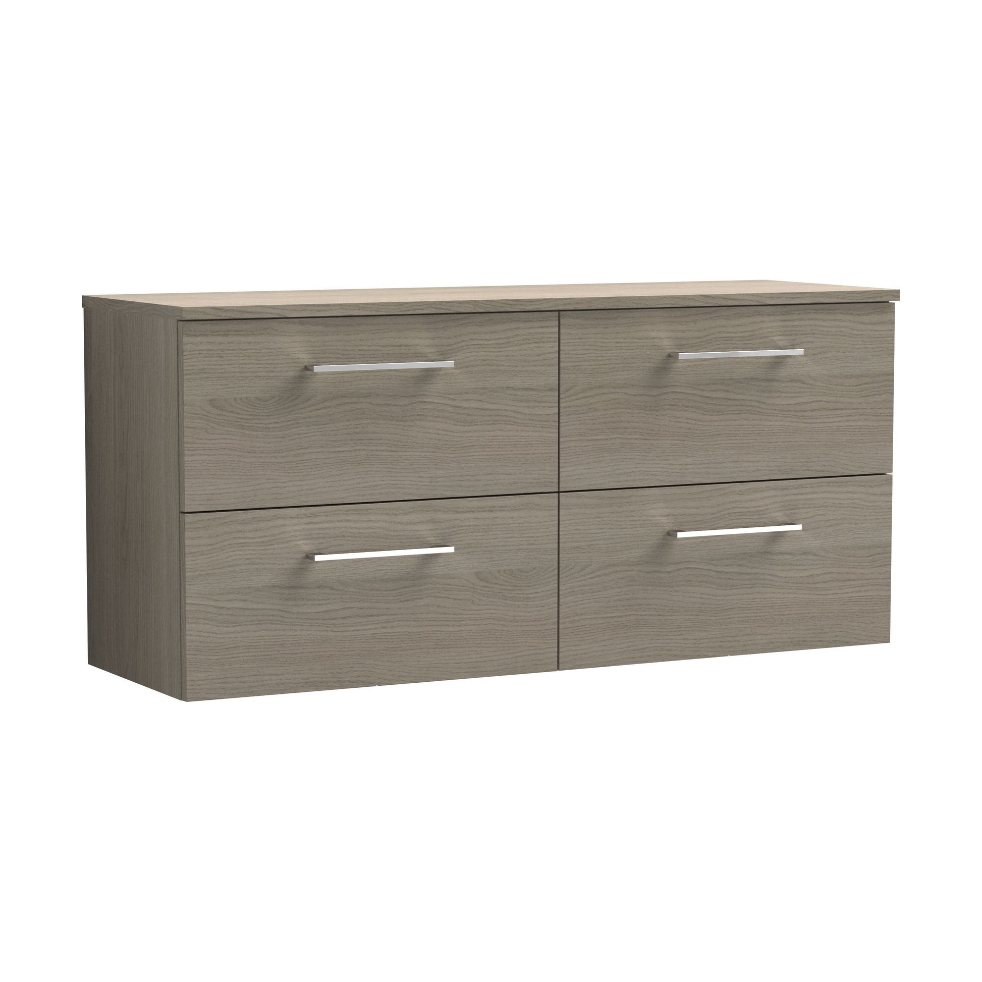 [BFLE2524W2] Balterley Level Modern Bathroom 1200mm Wall Hung 4 Soft Close Drawer Vanity Unit with Worktop, 557 x 1205 x 390mm, Solace Oak - Cutout