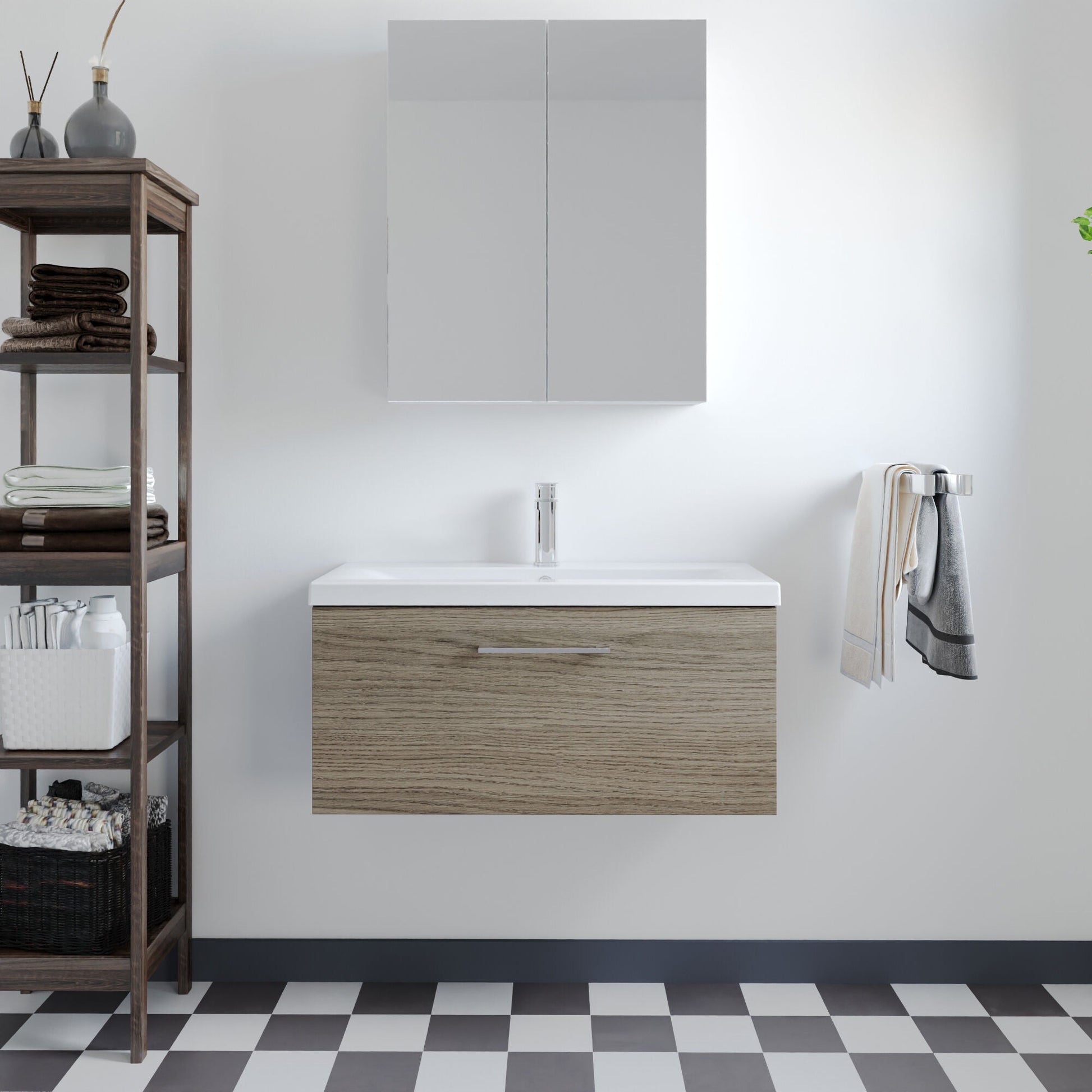 [BFLE2525A] Bramshall Wall Hung 1 Drawer Vanity Unit with Mid-Edge Ceramic Basin - Choice of Colour, Handle Finish and Size - Lifestyle 1