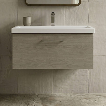 [BFLE2525A] Bramshall Wall Hung 1 Drawer Vanity Unit with Mid-Edge Ceramic Basin - Choice of Colour, Handle Finish and Size - Silo