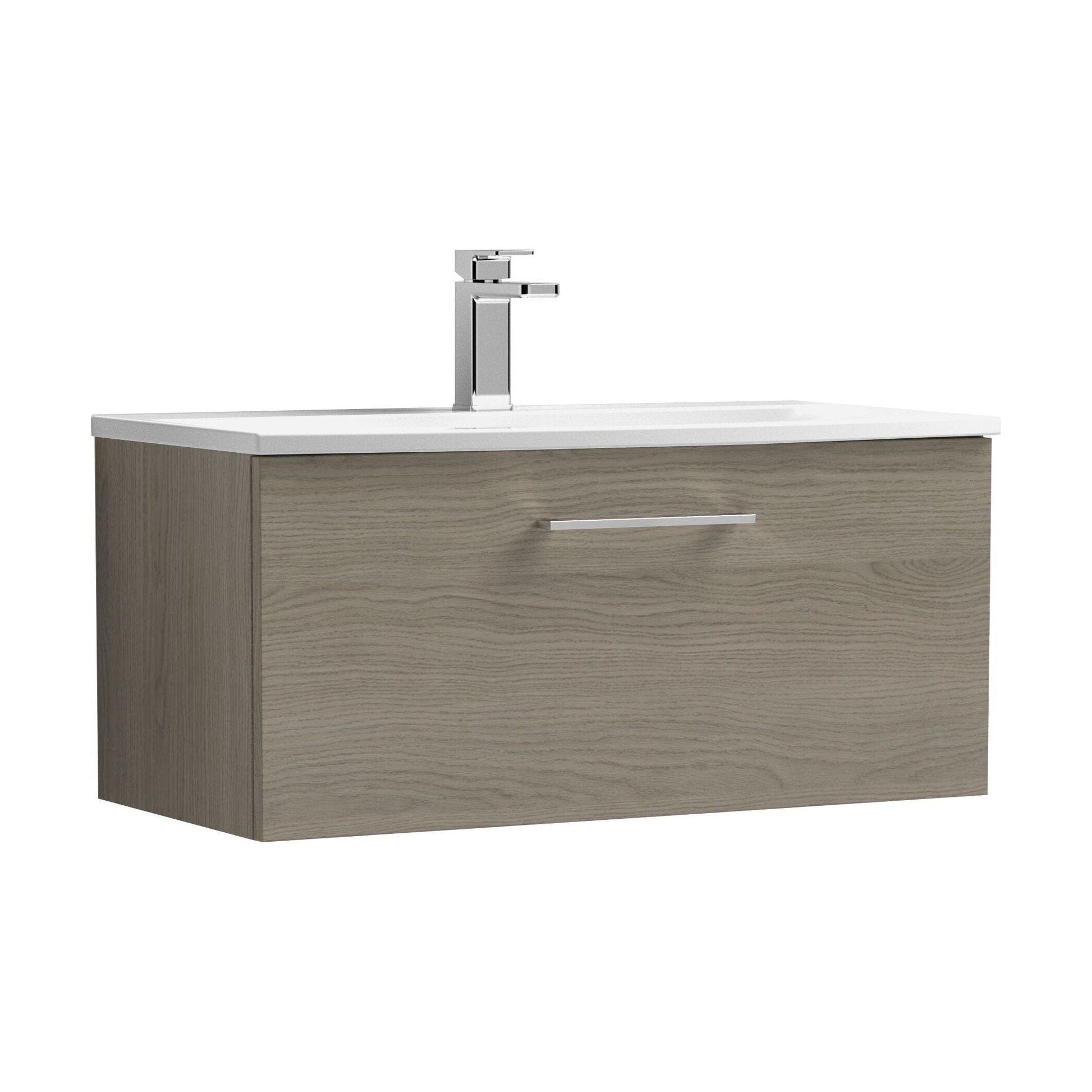 [BFLE2525G] Balterley  Modern Bathroom Wall Hung 1-Drawer Vanity & Curved Basin, Solace Oak, 800mm - Cutout