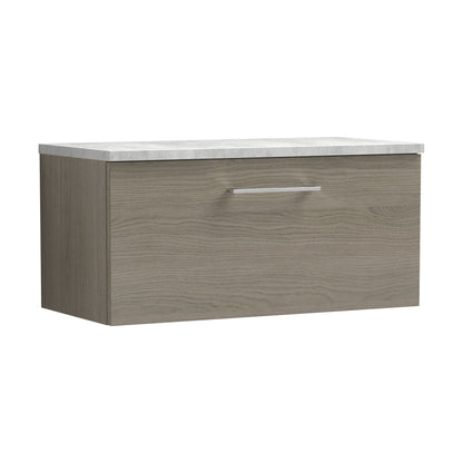 [BFLE2525LBG] Balterley Level 800mm Wall Hung Single Drawer Vanity Unit with Laminate Worktop for Stylish Compact Bathroom Storage - Solace Oak - Cutout