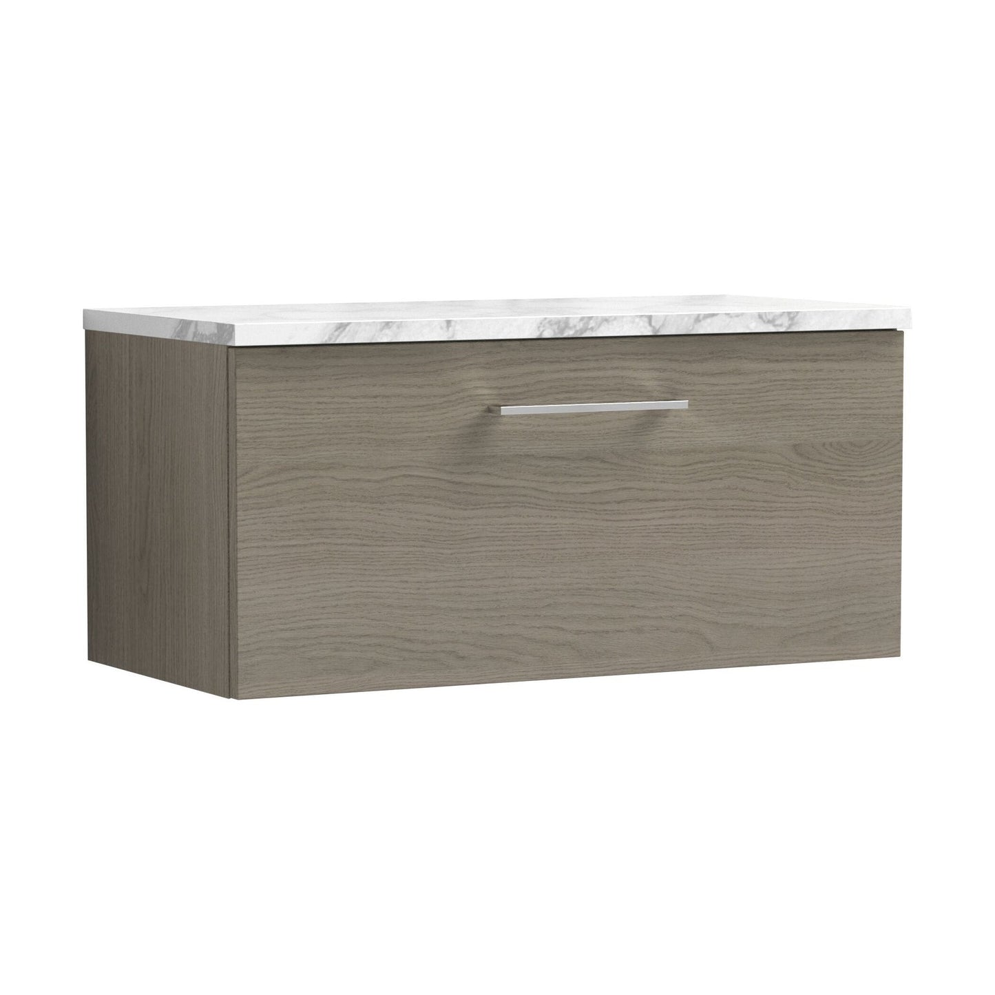 [BFLE2525LCM] Balterley Level 800mm Wall Hung Single Drawer Vanity Unit with Laminate Worktop for Stylish Compact Bathroom Storage Solace Oak - Cutout