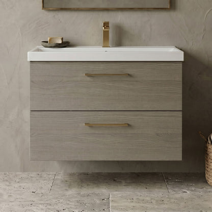 [BFLE2526AH017] Bramshall Wall Hung 2 Drawer Vanity Unit with Mid-Edge Ceramic Basin - Choice of Colour, Handle Finish and Size - Silo