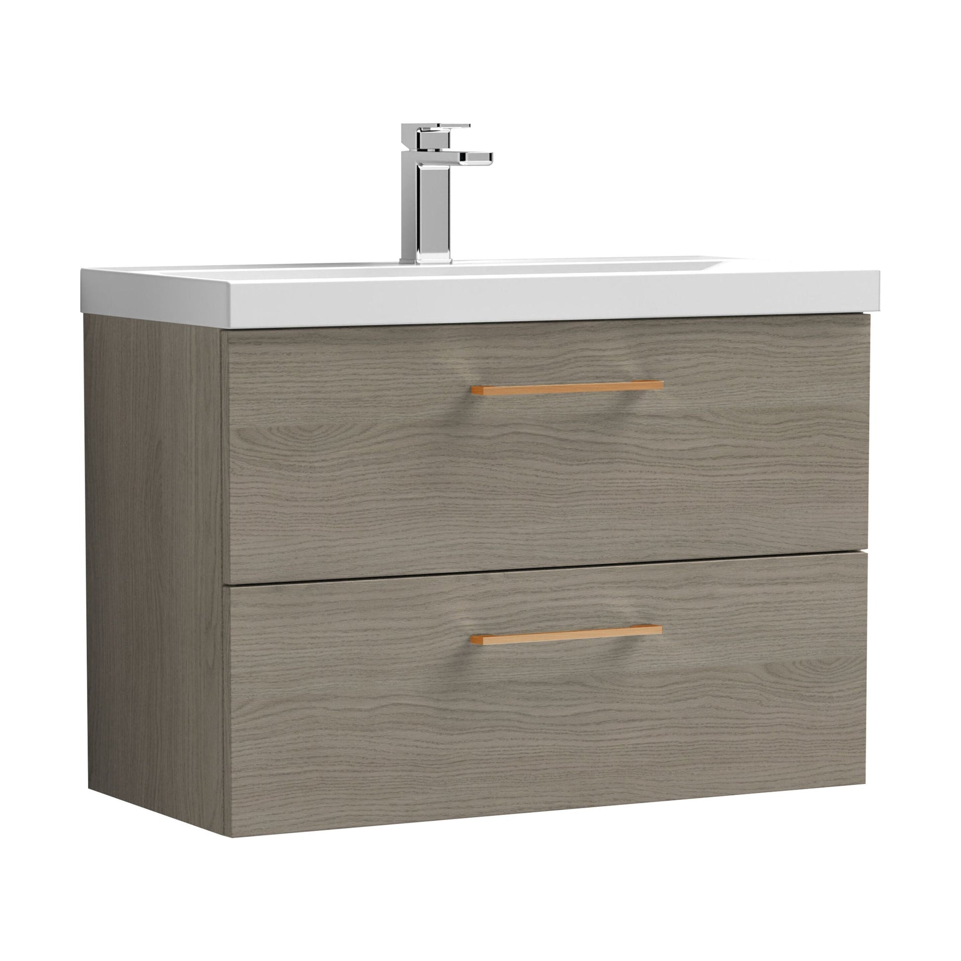 [BFLE2526AH019] Bramshall Wall Hung 2 Drawer Vanity Unit with Mid-Edge Ceramic Basin - Choice of Colour, Handle Finish and Size - Cutout