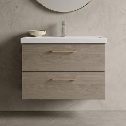 [BFLE2526AH019] Bramshall Wall Hung 2 Drawer Vanity Unit with Mid-Edge Ceramic Basin - Choice of Colour, Handle Finish and Size - Silo