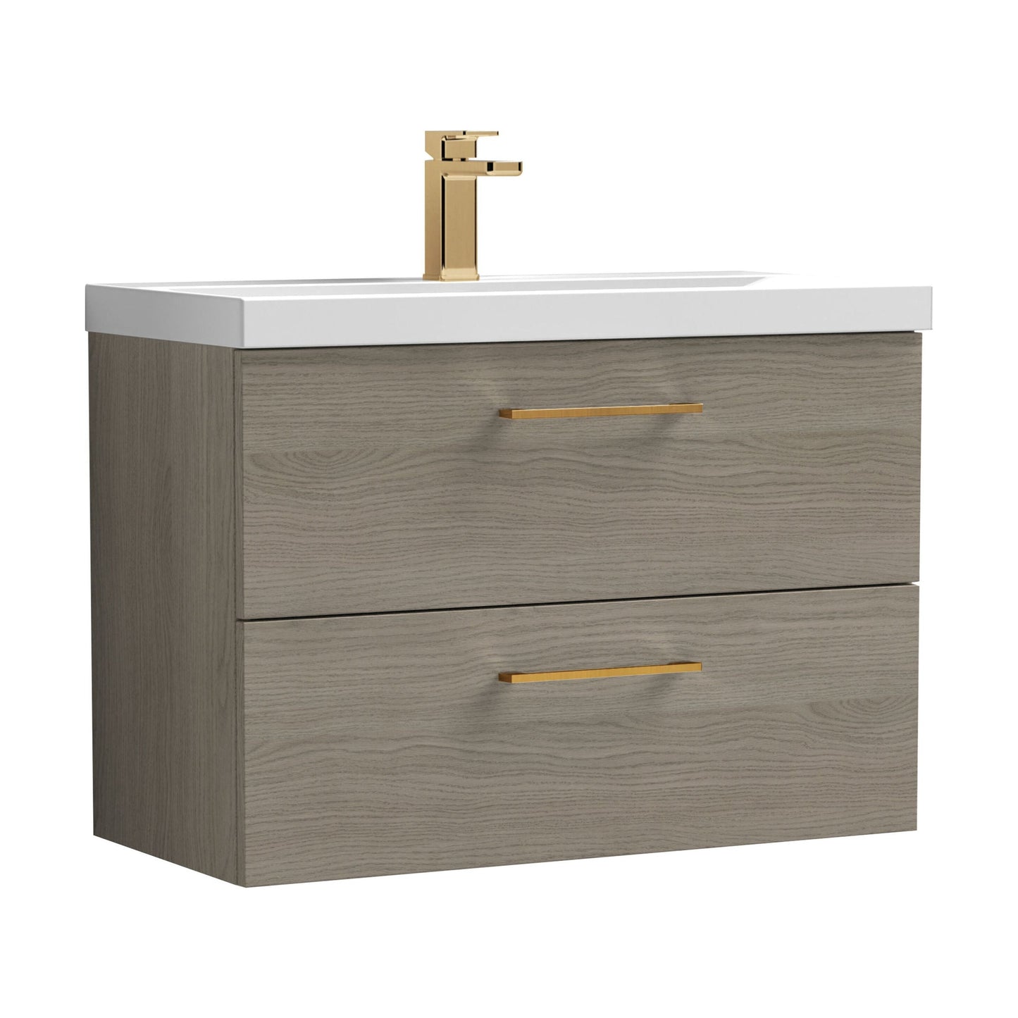 [BFLE2526AH1516] Bramshall Wall Hung 2 Drawer Vanity Unit with Mid-Edge Ceramic Basin - Choice of Colour, Handle Finish and Size - Cutout