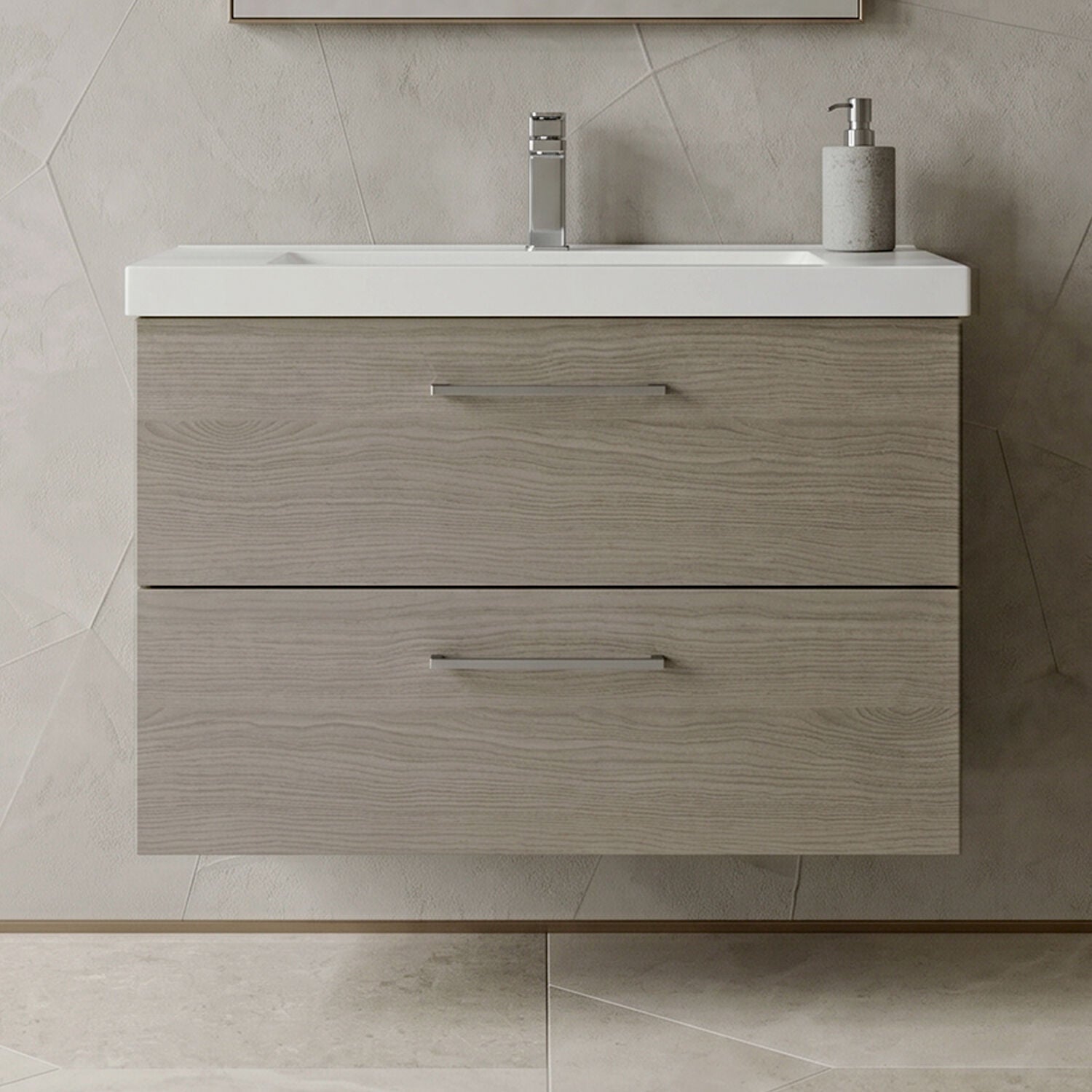 [BFLE2526AH716] Bramshall Wall Hung 2 Drawer Vanity Unit with Mid-Edge Ceramic Basin - Choice of Colour, Handle Finish and Size - Silo