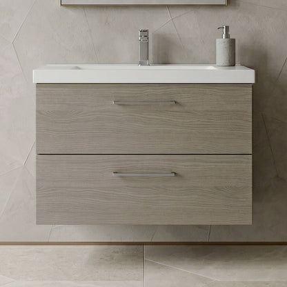 [BFLE2526AH716] Bramshall Wall Hung 2 Drawer Vanity Unit with Mid-Edge Ceramic Basin - Choice of Colour, Handle Finish and Size - Silo