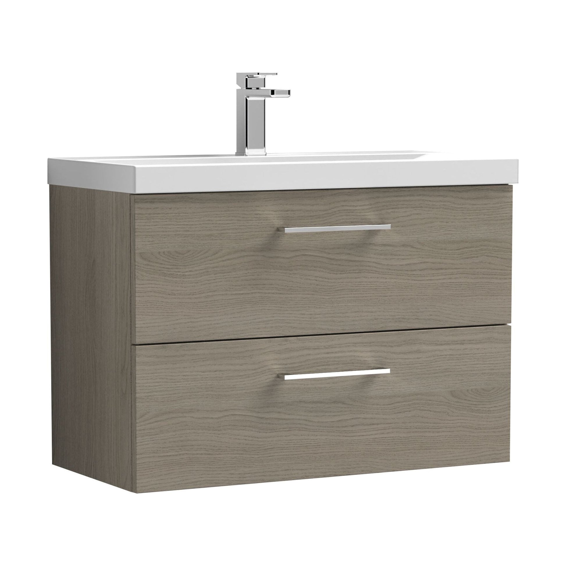 [BFLE2526A] Bramshall Wall Hung 2 Drawer Vanity Unit with Mid-Edge Ceramic Basin - Choice of Colour, Handle Finish and Size - Cutout