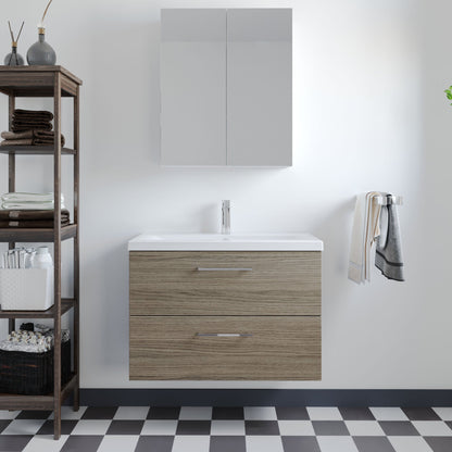 [BFLE2526A] Bramshall Wall Hung 2 Drawer Vanity Unit with Mid-Edge Ceramic Basin - Choice of Colour, Handle Finish and Size - Lifestyle 1