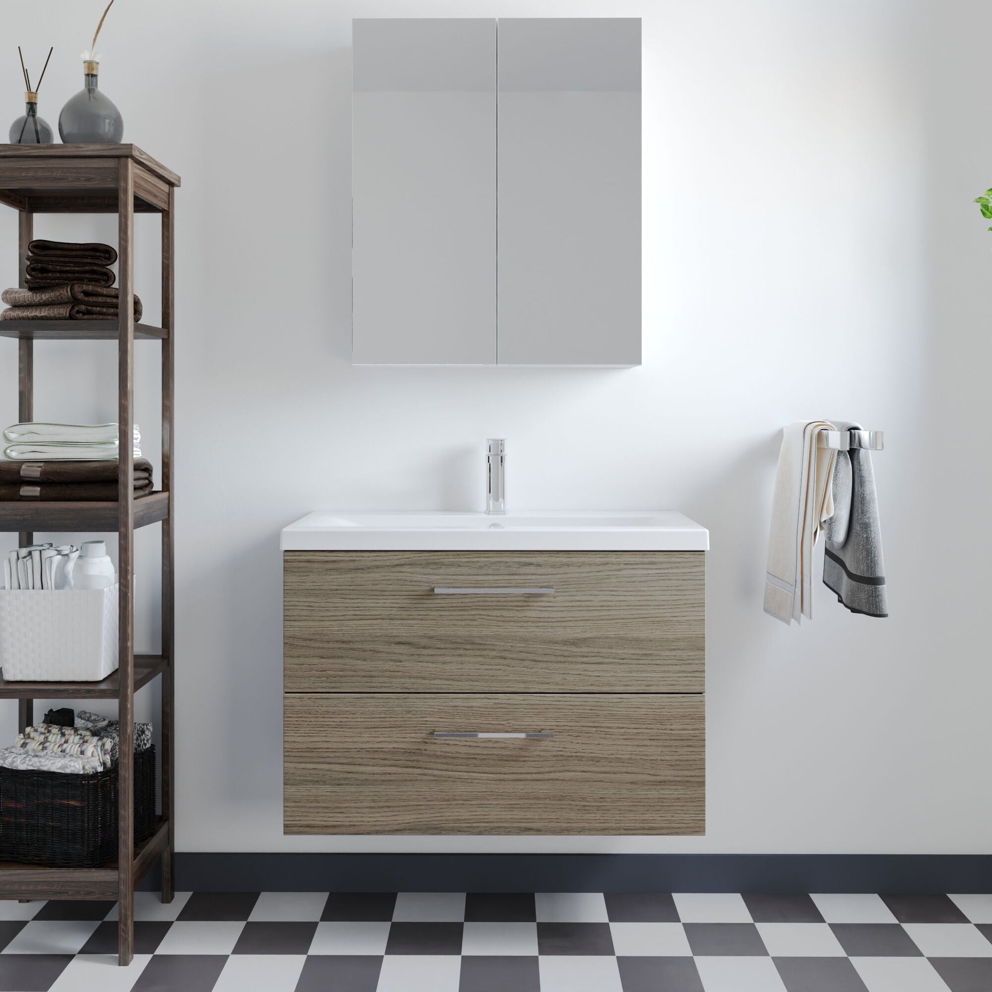 [BFLE2526A] Bramshall Wall Hung 2 Drawer Vanity Unit with Mid-Edge Ceramic Basin - Choice of Colour, Handle Finish and Size - Lifestyle 1