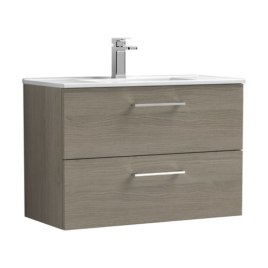 [BFLE2526B] Balterley  Contemporary Bathroom 2 Soft Close Drawer & Minimalist Wall Hung Vanity Unit Basin, Solace Oak, 800mm - Cutout