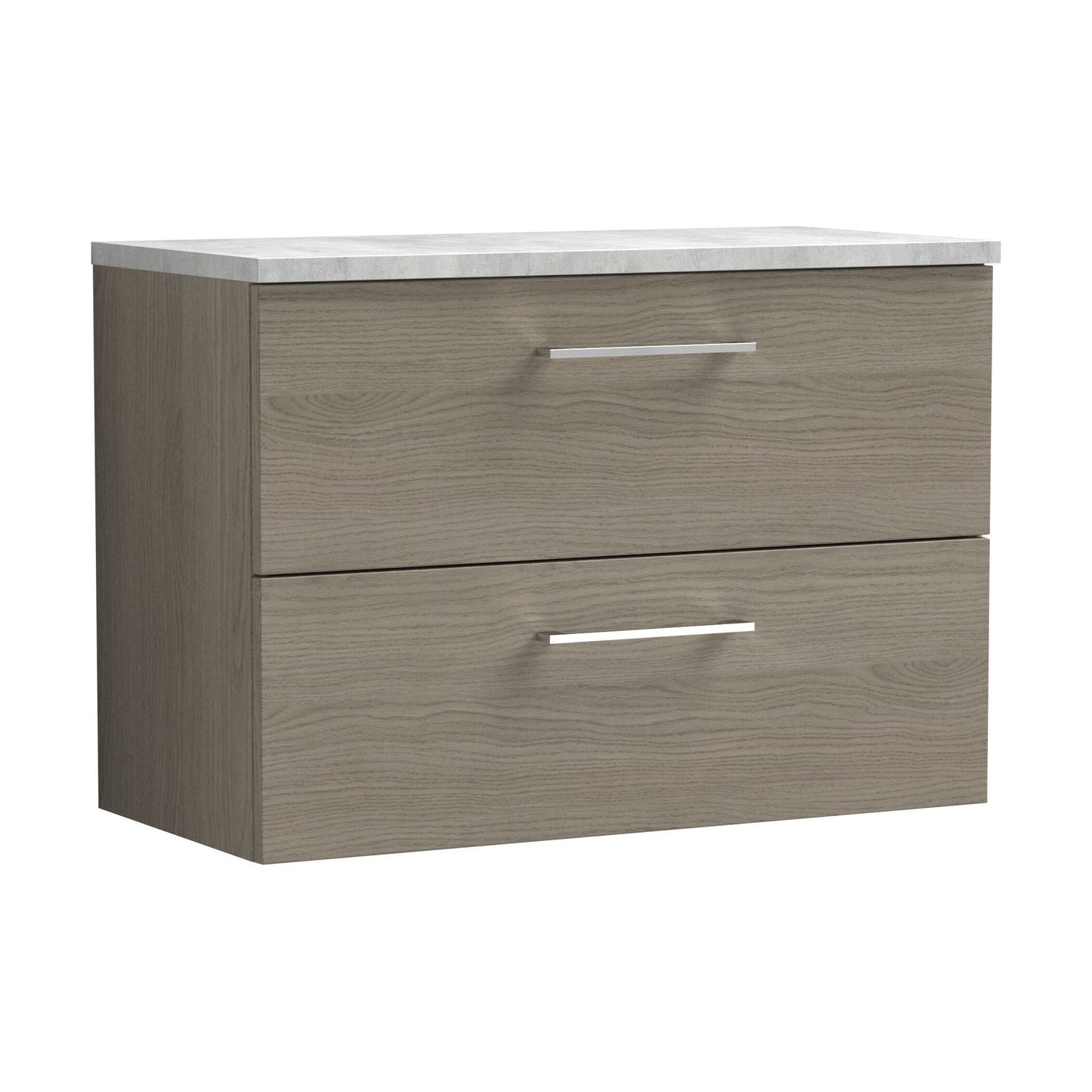 [BFLE2526LBG] Balterley Level 800mm Wall Hung 2 Drawer Vanity Unit with Laminate Worktop for Stylish Compact Bathroom Storage - Solace Oak - Cutout
