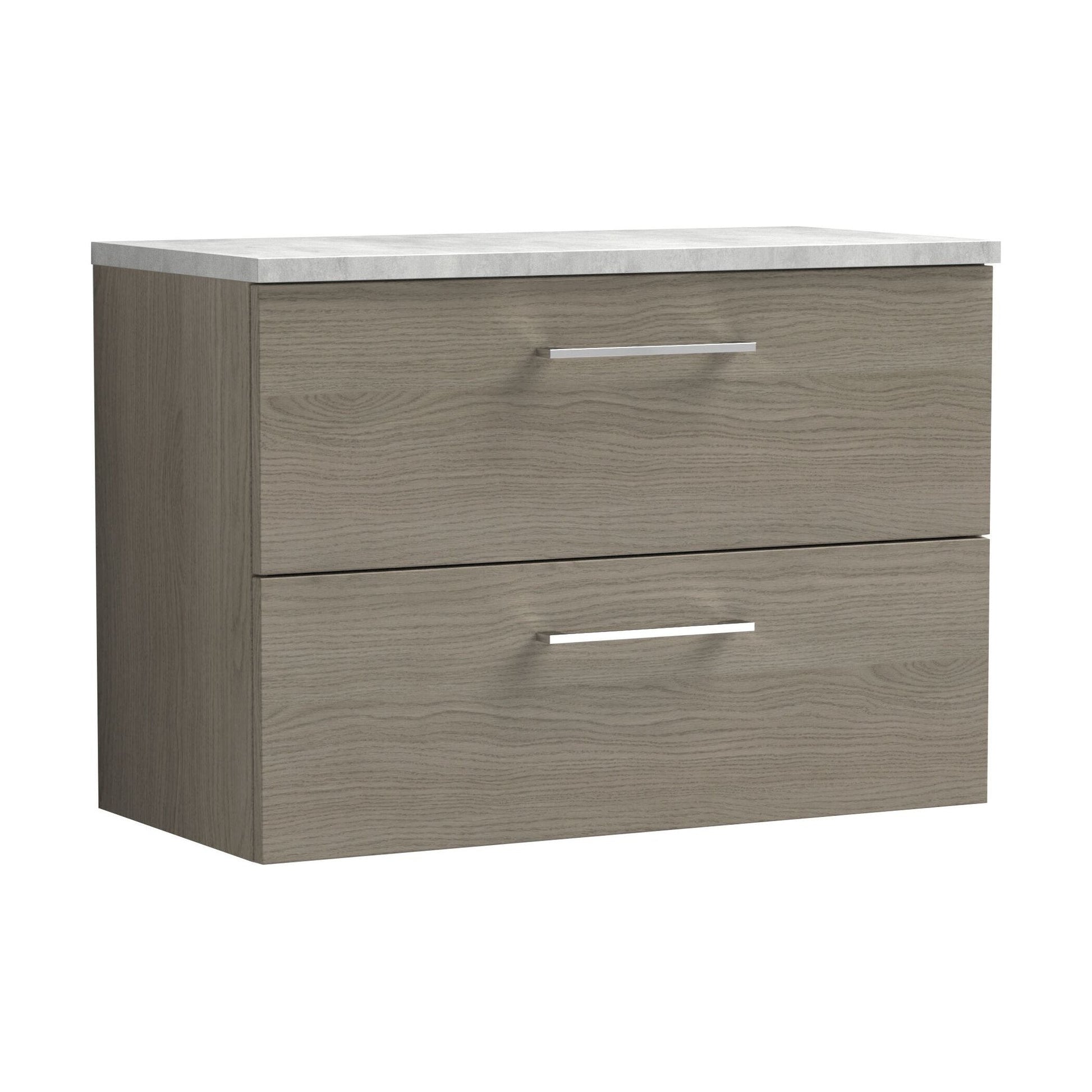 [BFLE2526LBG] Balterley Level 800mm Wall Hung 2 Drawer Vanity Unit with Laminate Worktop for Stylish Compact Bathroom Storage - Solace Oak - Cutout
