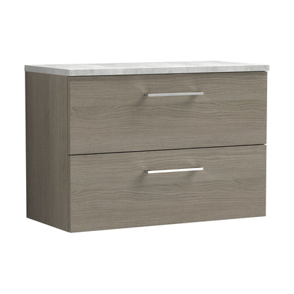 [BFLE2526LBG] Balterley Level 800mm Wall Hung 2 Drawer Vanity Unit with Laminate Worktop for Stylish Compact Bathroom Storage - Solace Oak - Cutout