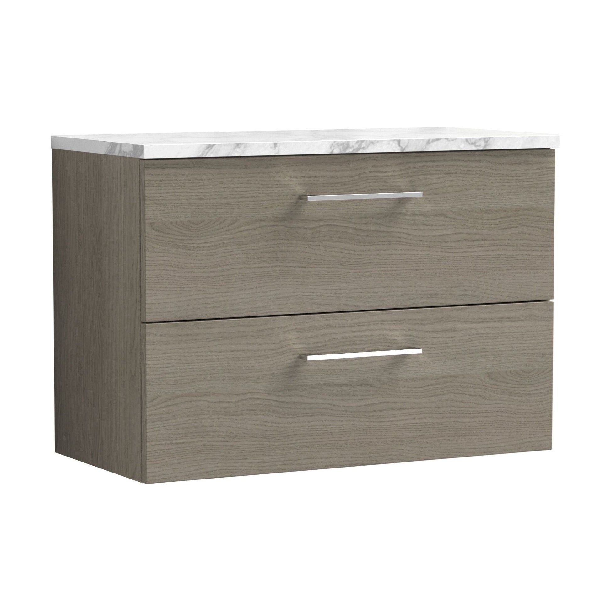 [BFLE2526LCM] Balterley Level 800mm Wall Hung 2 Drawer Vanity Unit with Laminate Worktop for Stylish Compact Bathroom Storage Solace Oak - Cutout