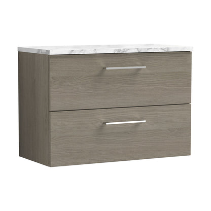 [BFLE2526LCM] Balterley Level 800mm Wall Hung 2 Drawer Vanity Unit with Laminate Worktop for Stylish Compact Bathroom Storage Solace Oak - Cutout