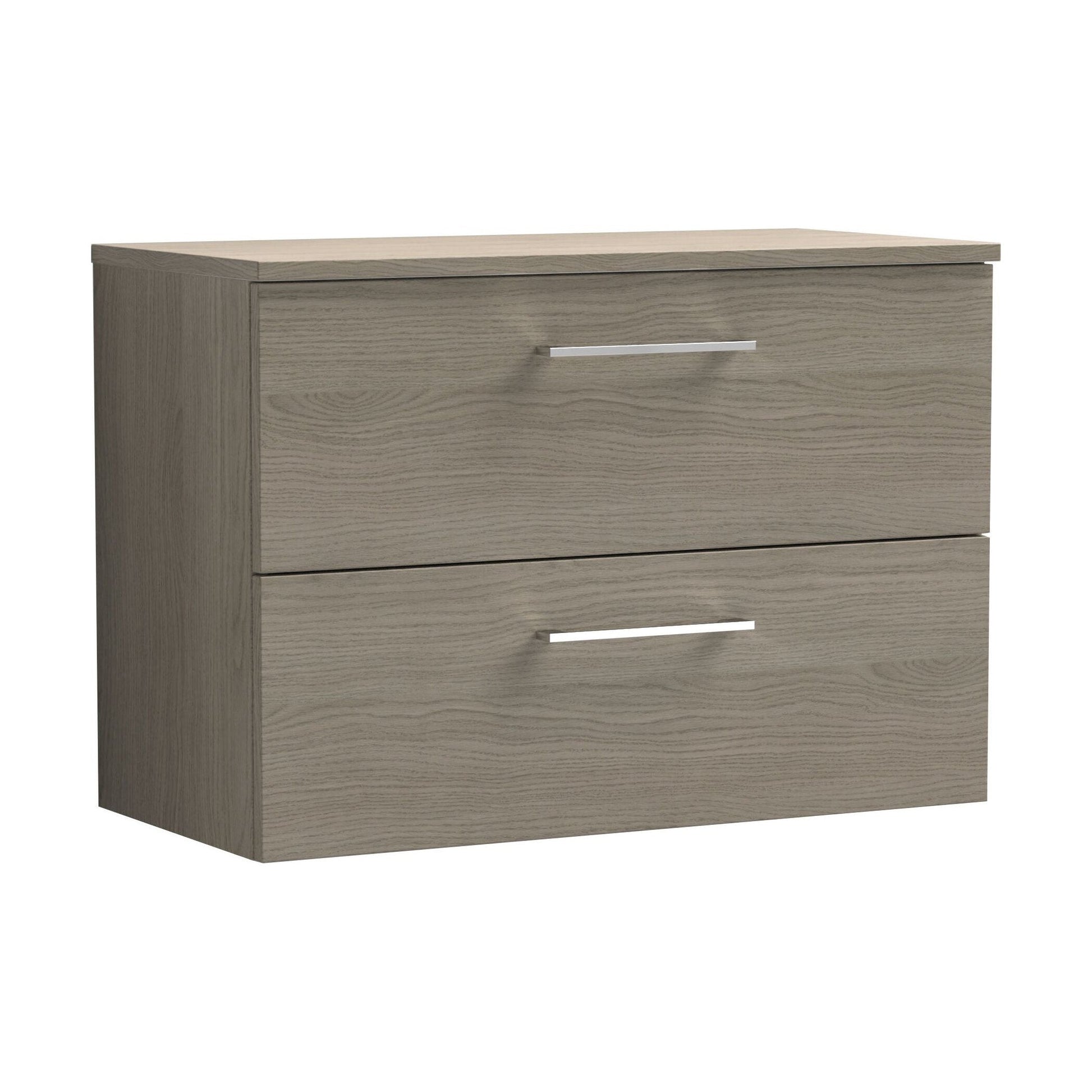 [BFLE2526W] Balterley Level Modern Bathroom 800mm Wall Hung 2 Soft Close Drawer Vanity Unit with Worktop, 539 x 805 x 390mm, Solace Oak - Cutout