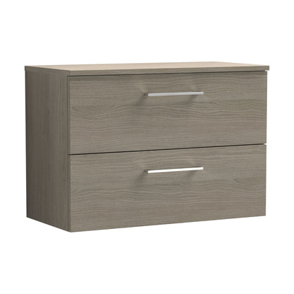 [BFLE2526W] Balterley Level Modern Bathroom 800mm Wall Hung 2 Soft Close Drawer Vanity Unit with Worktop, 539 x 805 x 390mm, Solace Oak - Cutout