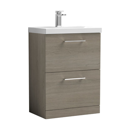 [BFLE2533A] Balterley Contemporary Bathroom Floor Standing 2-Drawer Vanity Unit & Mid-Edge Ceramic Basin, Solace Oak, 600 mm - Cutout