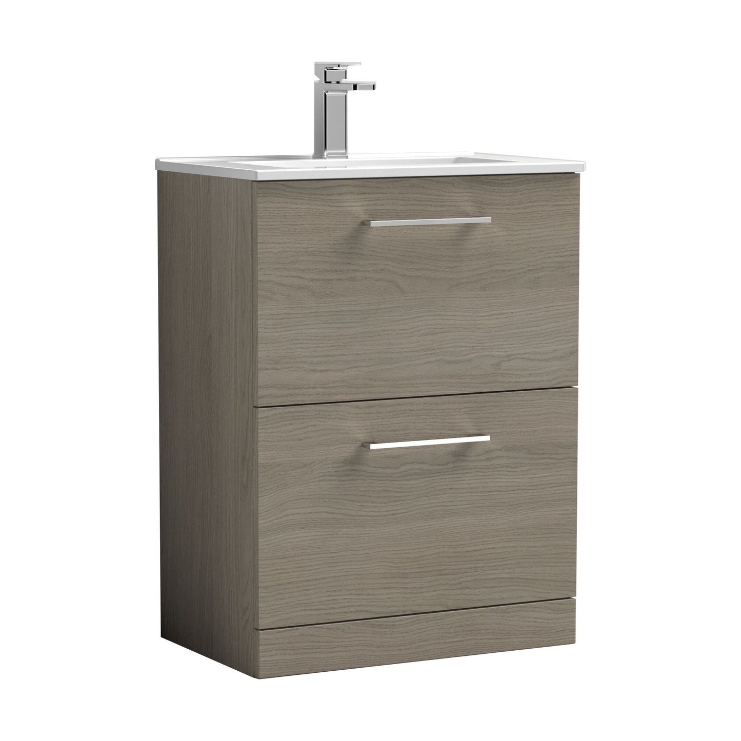 [BFLE2533B] Balterley  Contemporary Bathroom 2 Soft Close Drawer & Minimalist Floor Standing Vanity Unit Basin, Solace Oak, 600mm - Cutout