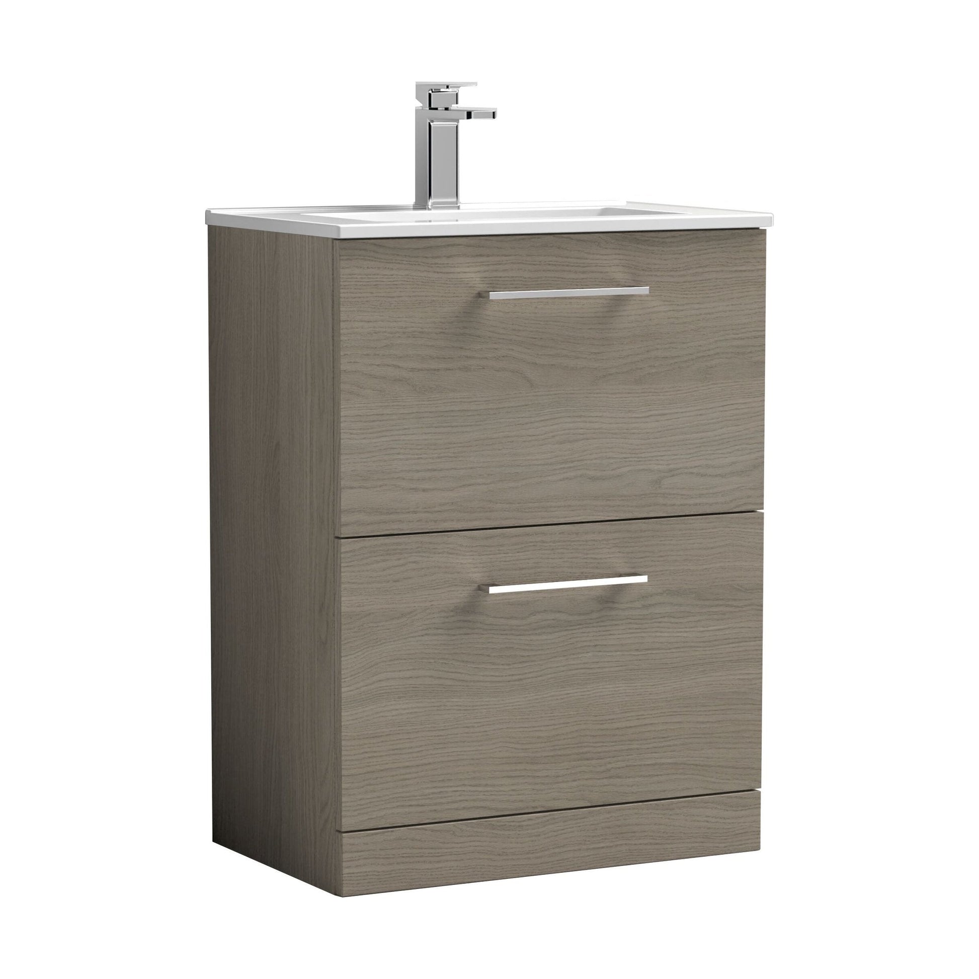 [BFLE2533B] Balterley  Contemporary Bathroom 2 Soft Close Drawer & Minimalist Floor Standing Vanity Unit Basin, Solace Oak, 600mm - Cutout